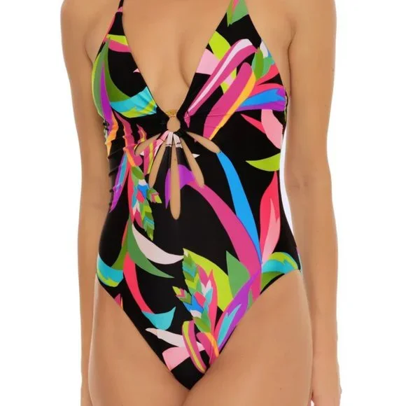 Trina Turk Birds Of Paradise One Piece Swimsuit Size 14 - Picture 2 of 10